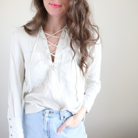 Free People Tops - Free People lace up cream top -C4